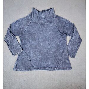 Chalet Et Ceci Women Denim Blue Waterfall Sz (L) Cowl Neck Tunic Top Crinkle